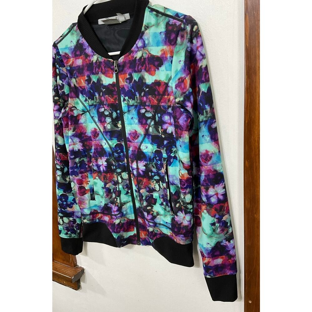 Athleta Floral Fade Bombtastic Jacket Size XS Zip Front Ribbed Trim - Picture 3 of 8